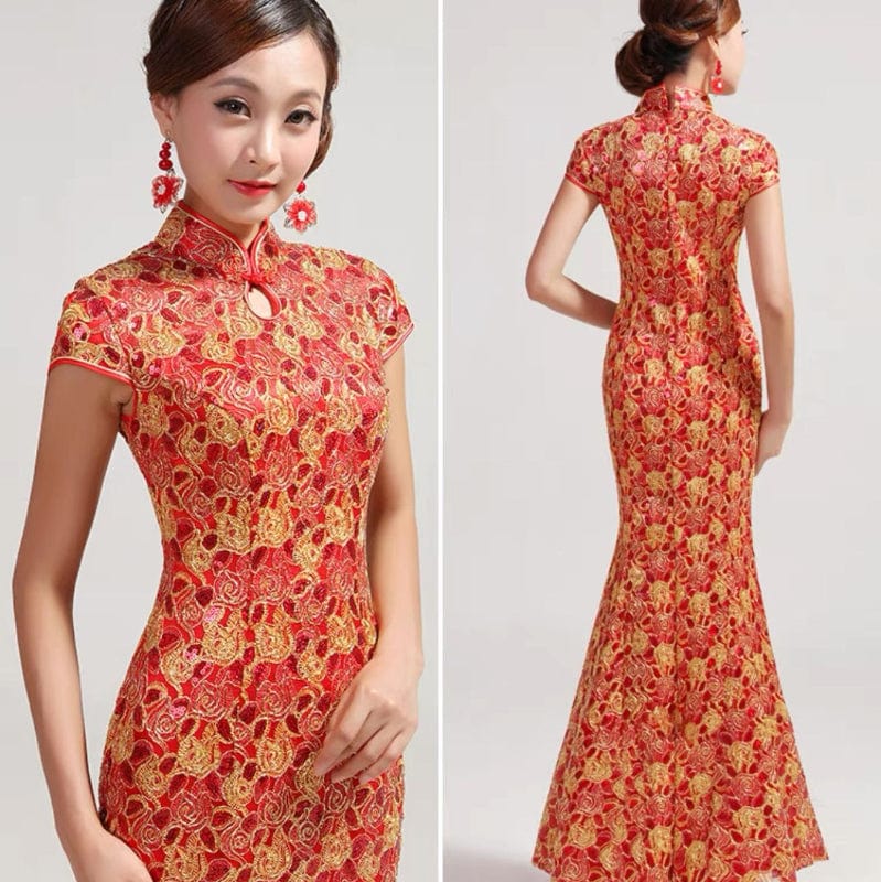 Beth and Brian Qipao-GYG Lace and sequins fabric, mermaid long Cheongsam