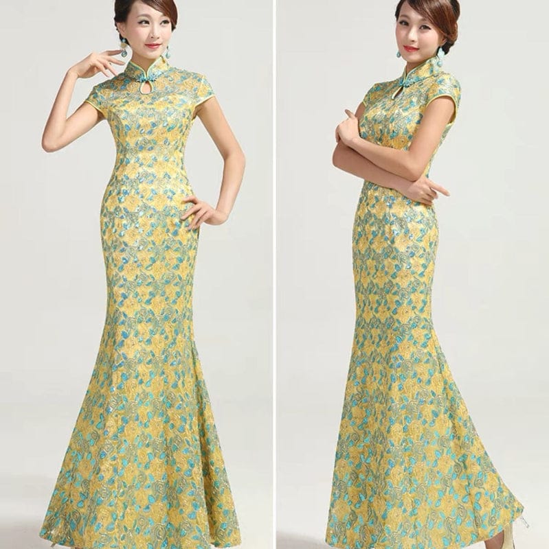 Beth and Brian Qipao-GYG Lace and sequins fabric, mermaid long Cheongsam