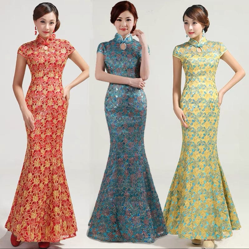 Beth and Brian Qipao-GYG Lace and sequins fabric, mermaid long Cheongsam