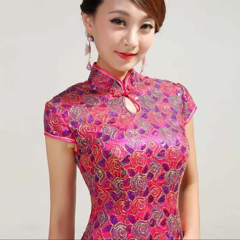 Beth and Brian Qipao-GYG Lace and sequins fabric, prom Cheongsam for mothers