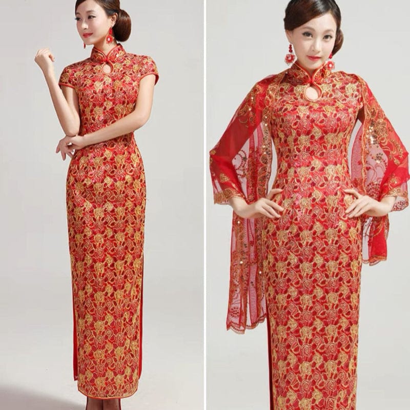 Beth and Brian Qipao-GYG Lace and sequins fabric, prom Cheongsam for mothers