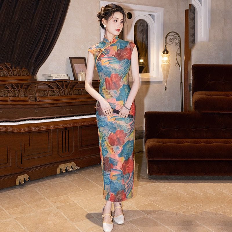 Beth and Brian Qipao-ZQYS Floral pattern, mesh fabric midi Cheongsam