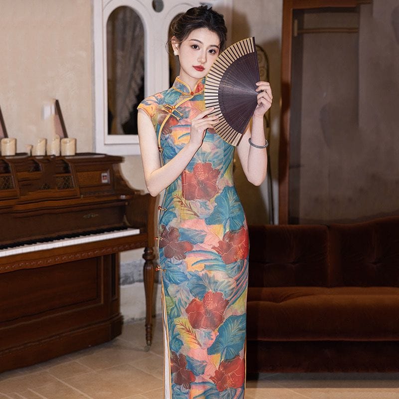 Beth and Brian Qipao-ZQYS Floral pattern, mesh fabric midi Cheongsam