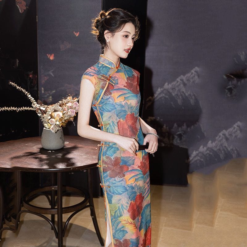 Beth and Brian Qipao-ZQYS Floral pattern, mesh fabric midi Cheongsam