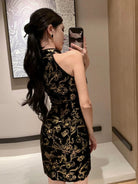 Beth and Brian Qipao-SBYX Sleeveless, silk velvet short Cheongsam