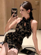 Beth and Brian Qipao-SBYX Sleeveless, silk velvet short Cheongsam
