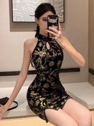 Beth and Brian Qipao-SBYX Sleeveless, silk velvet short Cheongsam