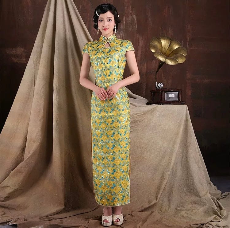 Beth and Brian Qipao-GYG Lace and sequins fabric, prom Cheongsam for mothers