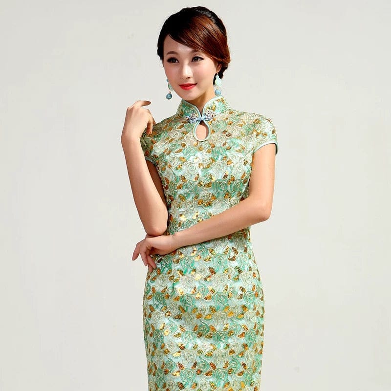 Beth and Brian Qipao-GYG Lace and sequins fabric, prom Cheongsam for mothers