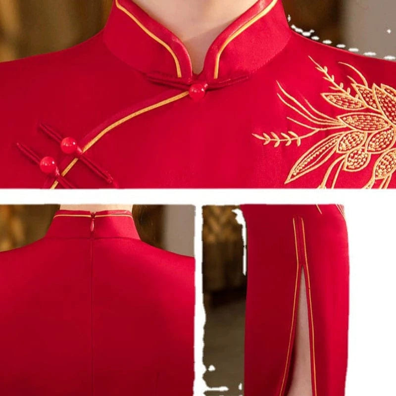 Beth and Brian Qipao-LHST Floral pattern, plus size long Cheongsam