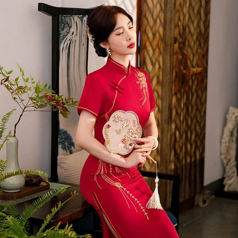 Beth and Brian Qipao-LHST Floral pattern, plus size long Cheongsam