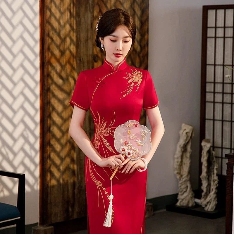 Beth and Brian Qipao-LHST Floral pattern, plus size long Cheongsam