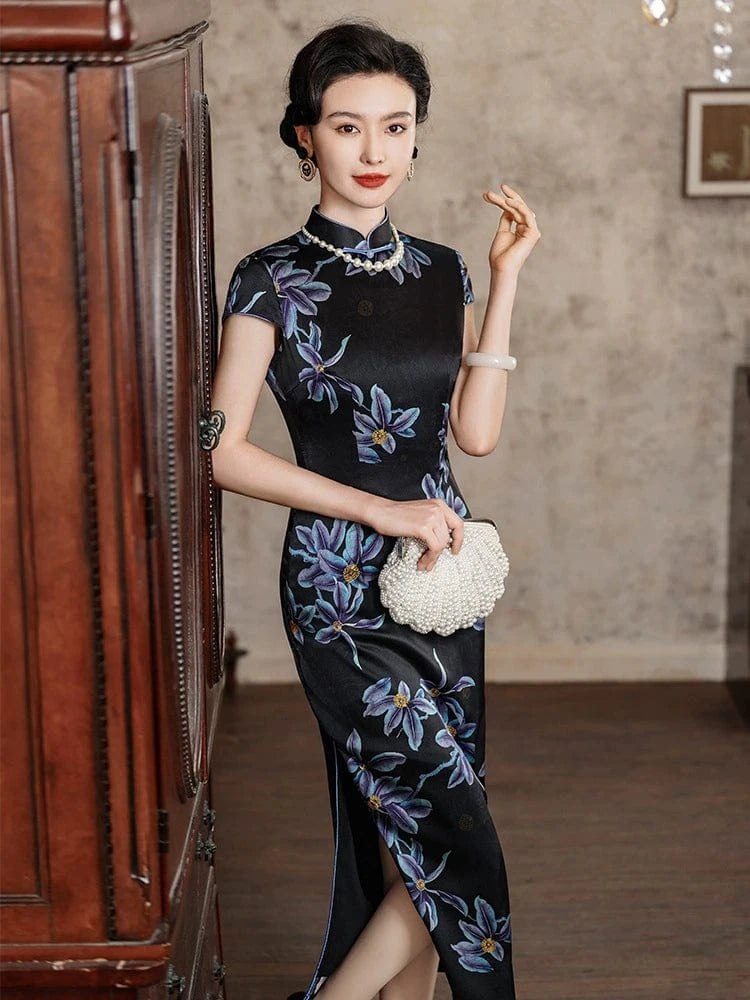 Beth and Brian Qipao-JD Old Shanghai style, 19 mome mulberry silk, high-end long Cheongsam