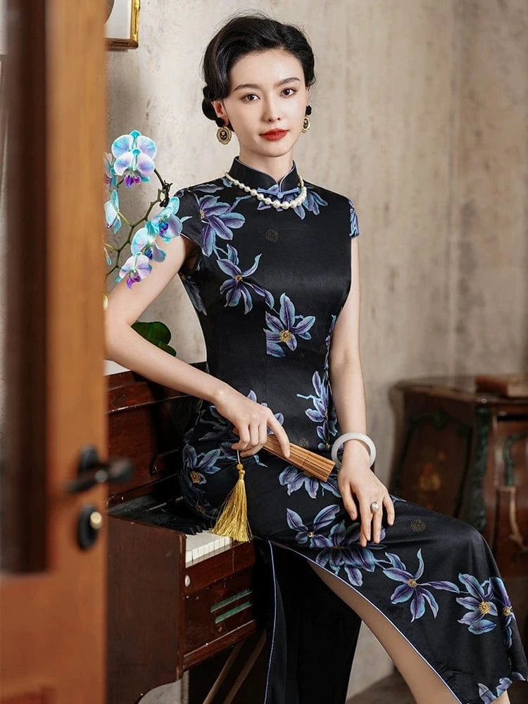 Beth and Brian Qipao-JD Old Shanghai style, 19 mome mulberry silk, high-end long Cheongsam