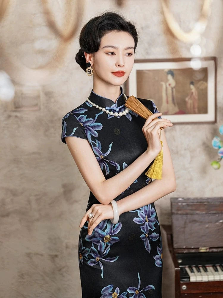 Beth and Brian Qipao-JD Old Shanghai style, 19 mome mulberry silk, high-end long Cheongsam