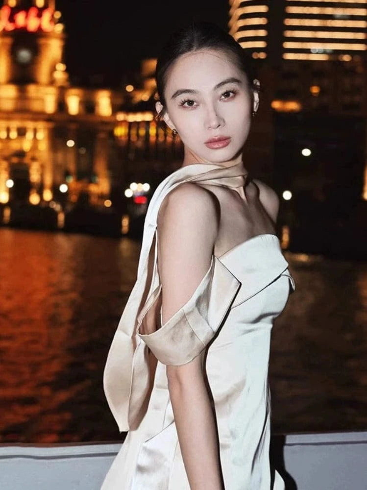 Beth and Brian Qipao-MY New Chinese style, Tube top, champagne long Cheongsam