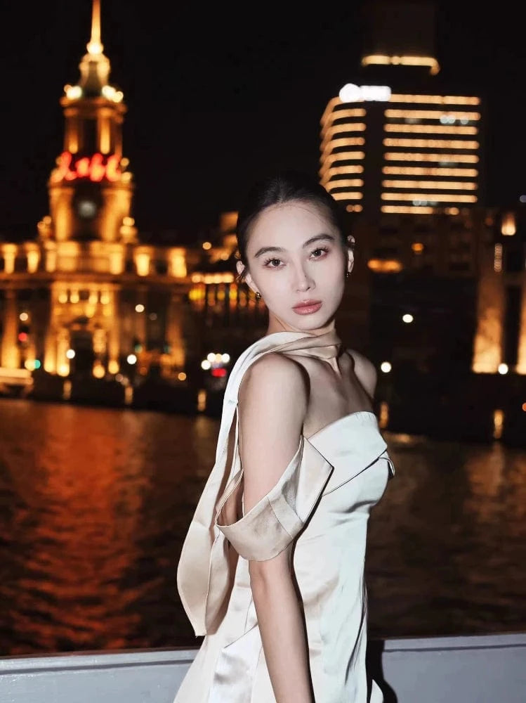 Beth and Brian Qipao-MY New Chinese style, Tube top, champagne long Cheongsam