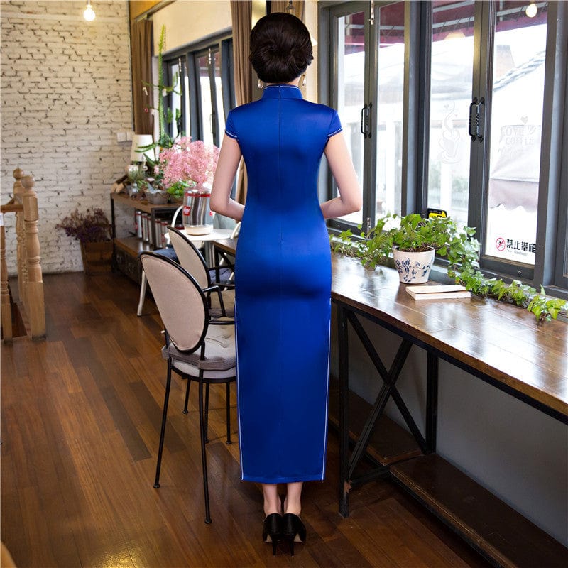 Beth and Brian Qipao-SYK Plus size long Cheongsam for mothers with cap sleeves