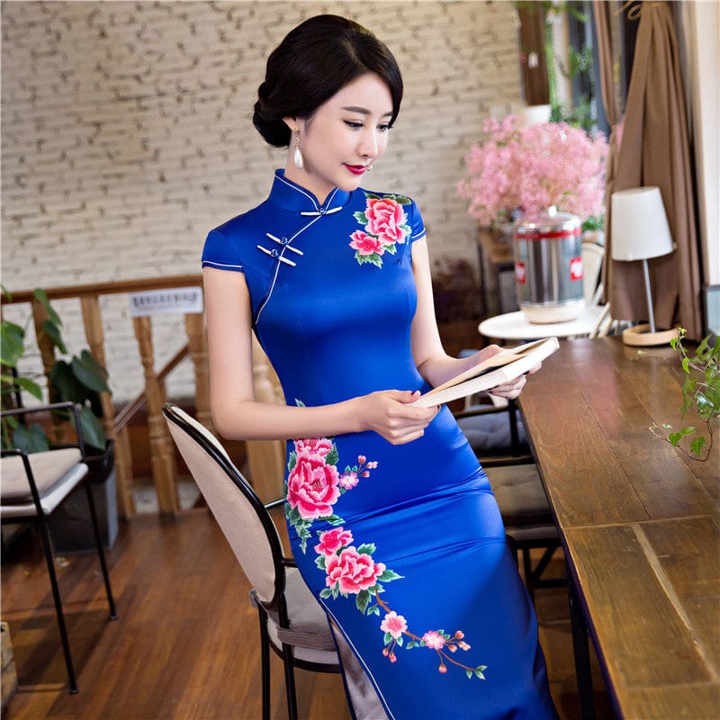 Beth and Brian Qipao-SYK Plus size long Cheongsam for mothers with cap sleeves