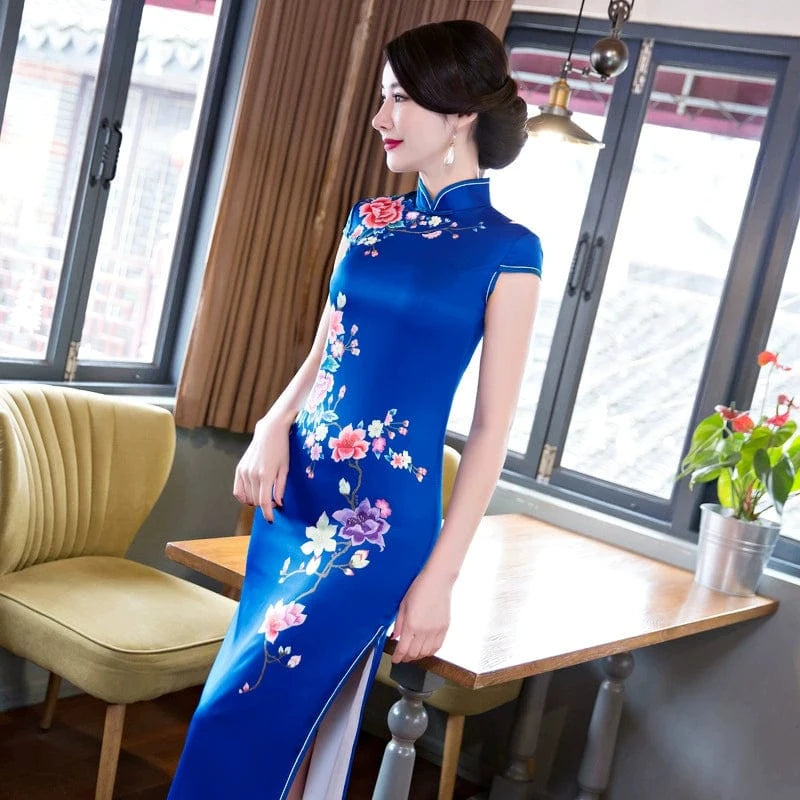 Beth and Brian Qipao-SYK Plus size long Cheongsam for mothers with cap sleeves