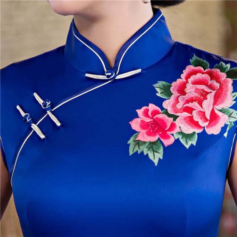 Beth and Brian Qipao-SYK Plus size long Cheongsam for mothers with cap sleeves