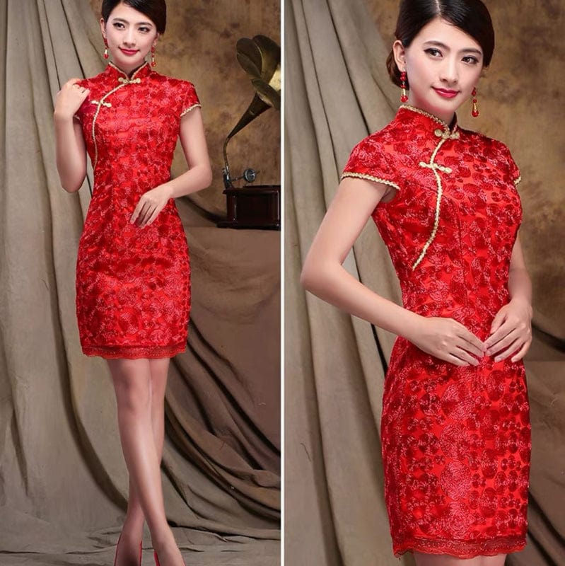 Beth and Brian Qipao-GYG Lace fabric, short Cheongsam for mothers