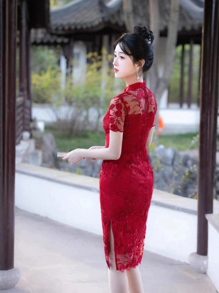 Beth and Brian Qipao-MLS Floral embroidery, organza fabric midi Qipao