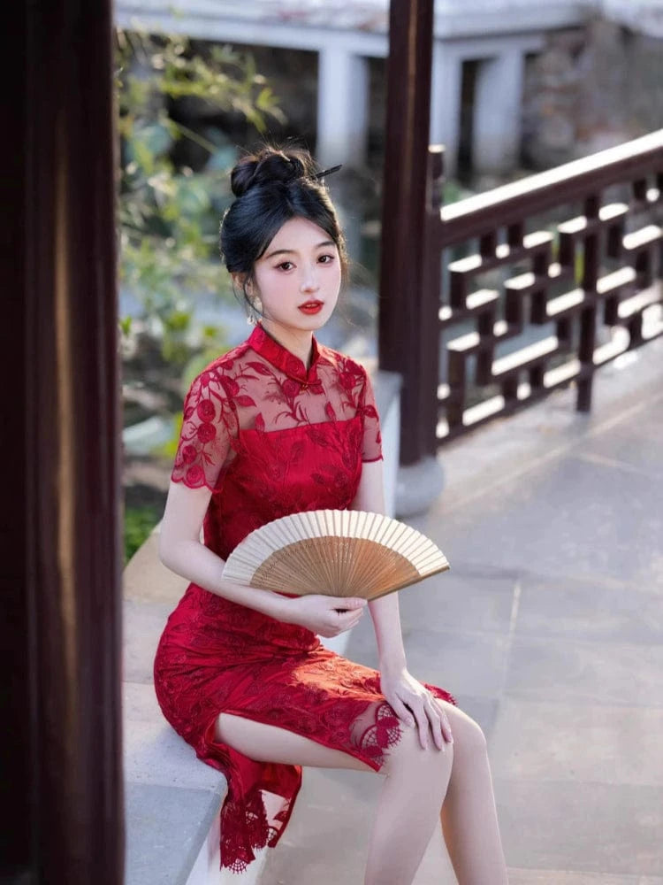 Beth and Brian Qipao-MLS Floral embroidery, organza fabric midi Qipao