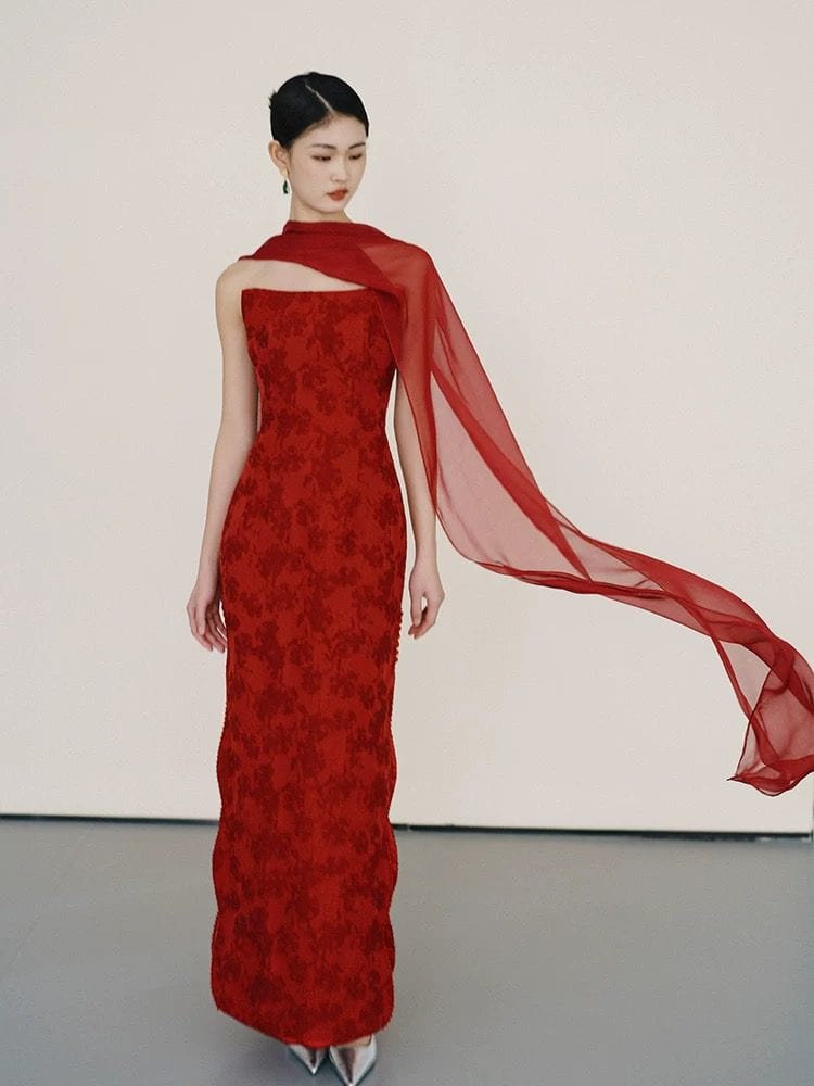 Beth and Brian Qipao-QHM New Chinese style (新中式), floral jacquard long Cheongsam