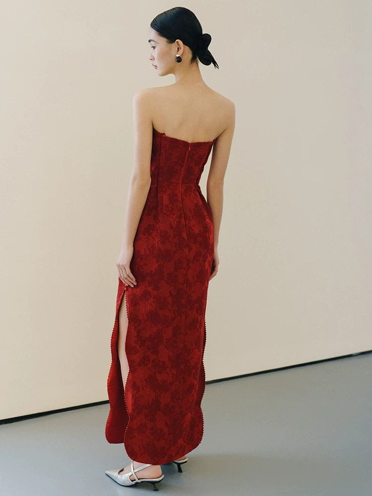 Beth and Brian Qipao-QHM New Chinese style (新中式), floral jacquard long Cheongsam