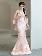 Beth and Brian Qipao-QHM New Chinese style (新中式), high-end, halter floor-length Cheongsam