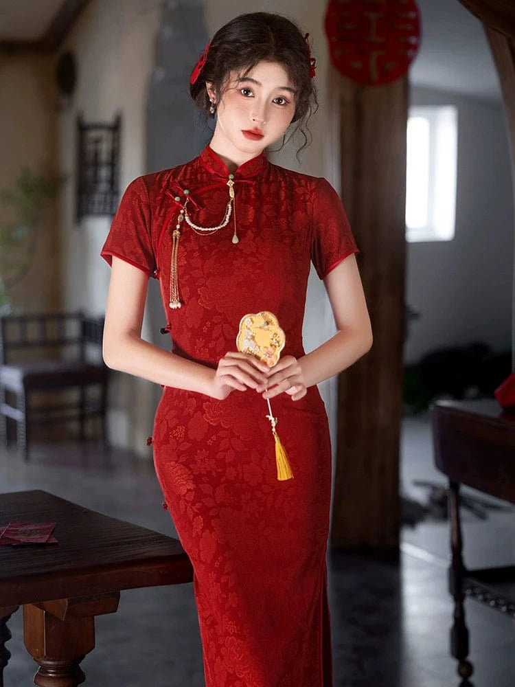 Beth and Brian Qipao-LSB Floral pattern, hua luo jacquard midi Cheongsam
