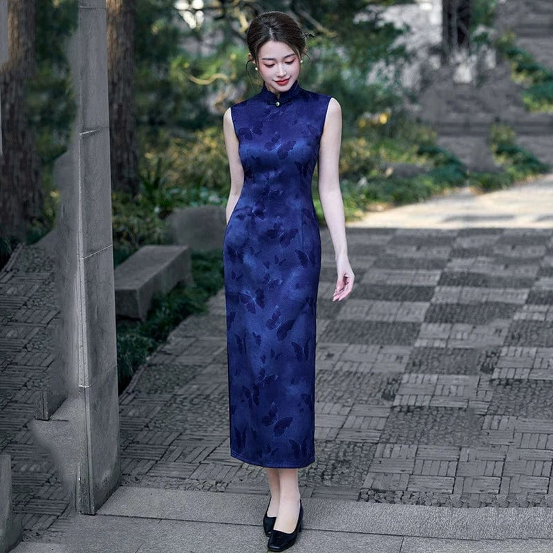 Beth and Brian Qipao-ZQYS New Chinese style (新中式), butterfly jacquard midi Qipao