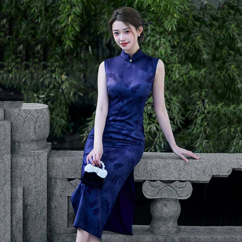 Beth and Brian Qipao-ZQYS New Chinese style (新中式), butterfly jacquard midi Qipao
