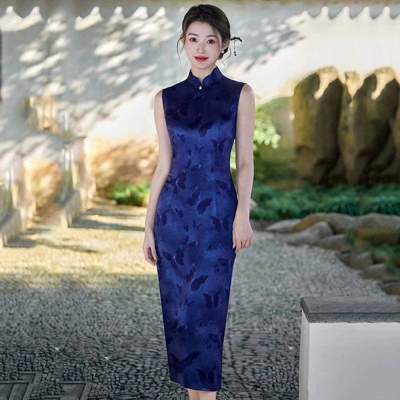Beth and Brian Qipao-ZQYS New Chinese style (新中式), butterfly jacquard midi Qipao