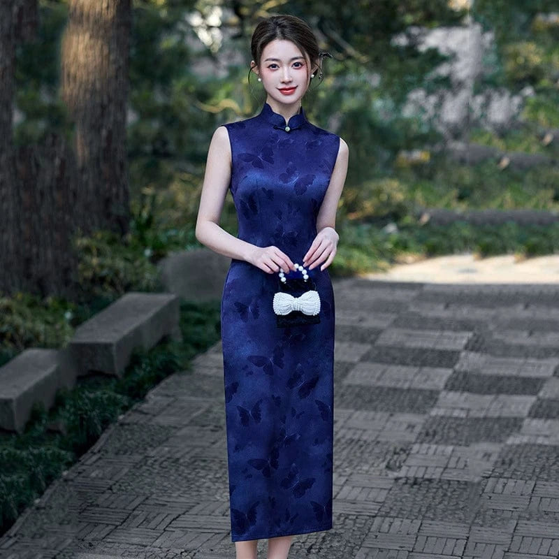 Beth and Brian Qipao-ZQYS New Chinese style (新中式), butterfly jacquard midi Qipao