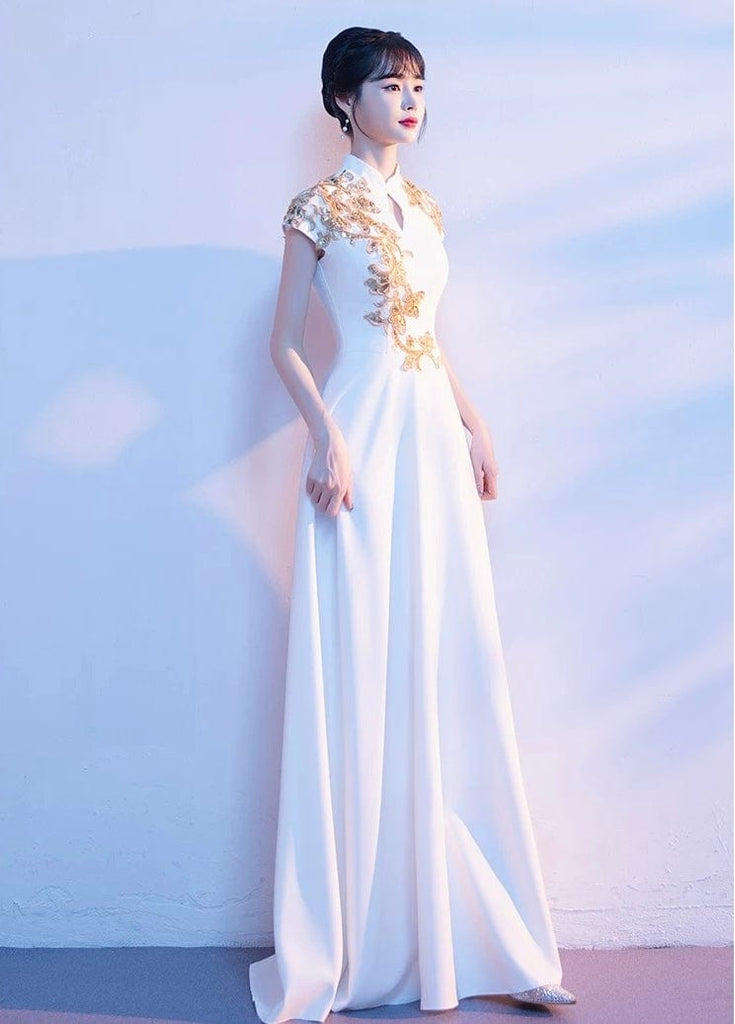 Beth and Brian Qipao-YMJS Floral embroidery, wedding floor length Cheongsam
