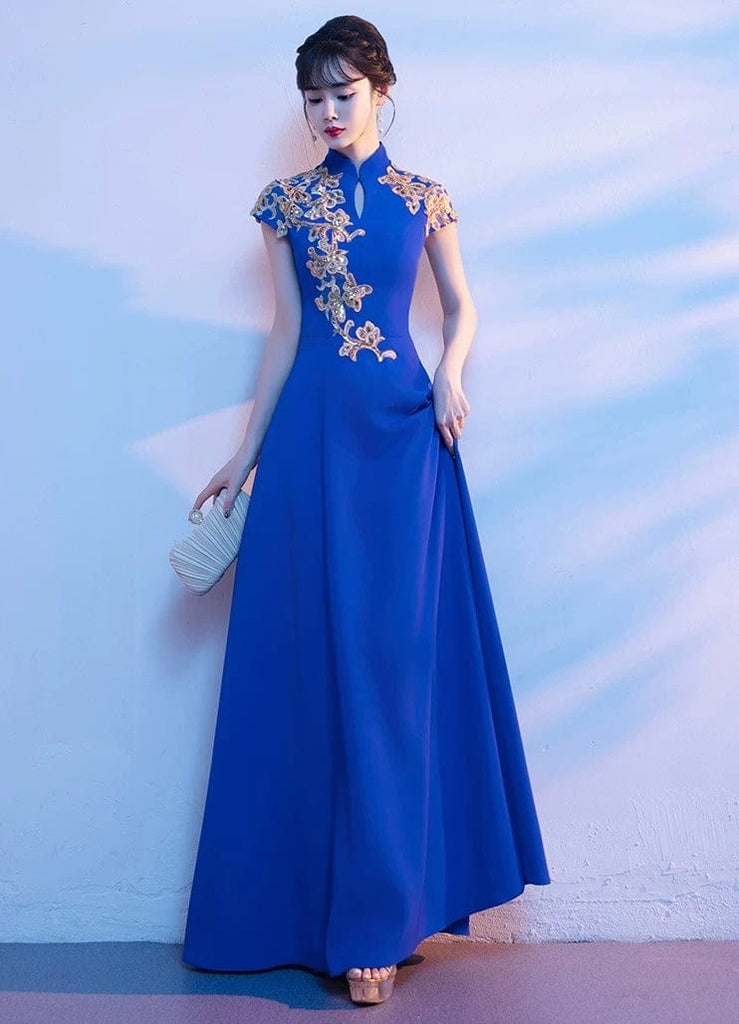 Beth and Brian Qipao-YMJS Floral embroidery, wedding floor length Cheongsam