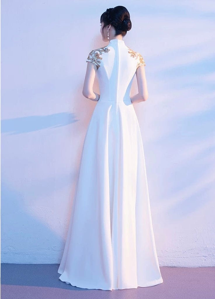Beth and Brian Qipao-YMJS Floral embroidery, wedding floor length Cheongsam