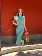 Beth and Brian Qipao-LSB Spring and summer collection, green midi Cheongsam