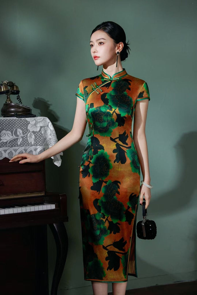 Beth and Brian Qipao-TL Old Shanghai style, 19 mome mulberry silk, high-end midi Cheongsam