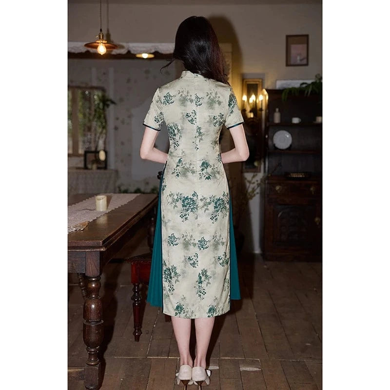 Beth and Brian Qipao-HY Jacquard satin, floral pattern midi Ao dai