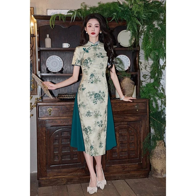 Beth and Brian Qipao-HY Jacquard satin, floral pattern midi Ao dai