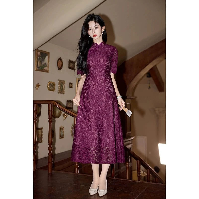 Beth and Brian Qipao-HY Spring and summer colleciton, floral pattern midi Cheongsam