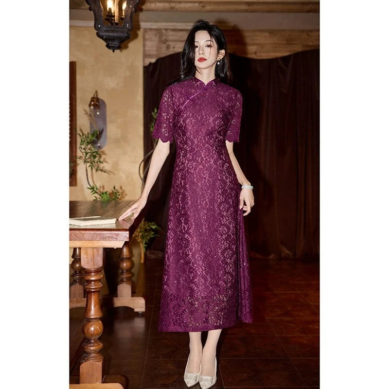 Beth and Brian Qipao-HY Spring and summer colleciton, floral pattern midi Cheongsam