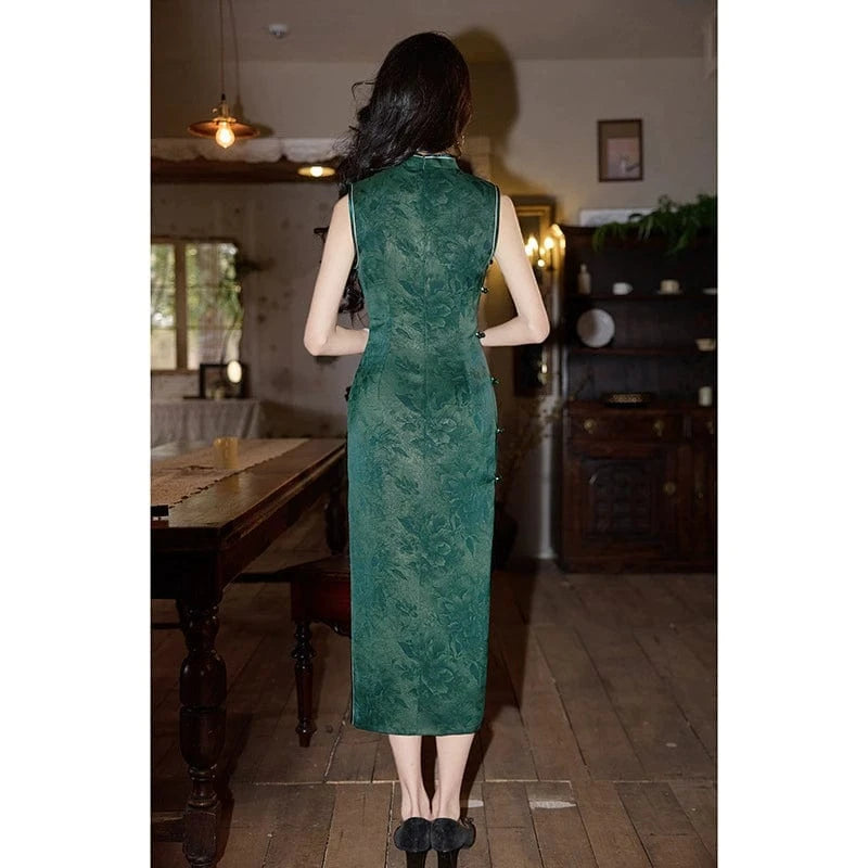 Beth and Brian Qipao-HY Floral print, sleeveless midi Cheongsam