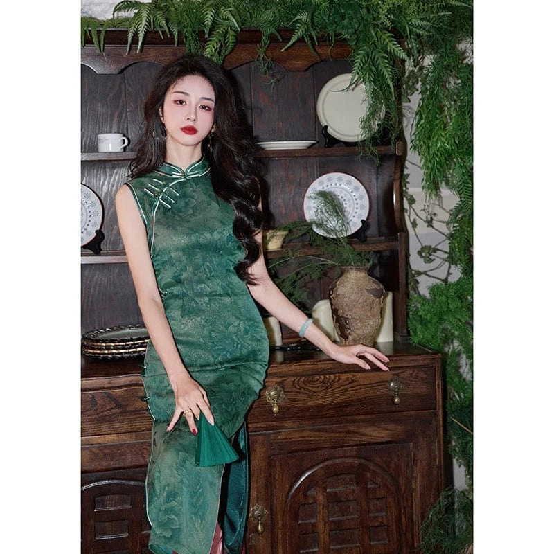 Beth and Brian Qipao-HY Floral print, sleeveless midi Cheongsam