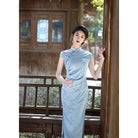 Beth and Brian Qipao-HY Bamboo leaf pattern, light blue midi Cheongsam