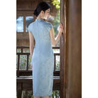 Beth and Brian Qipao-HY Bamboo leaf pattern, light blue midi Cheongsam