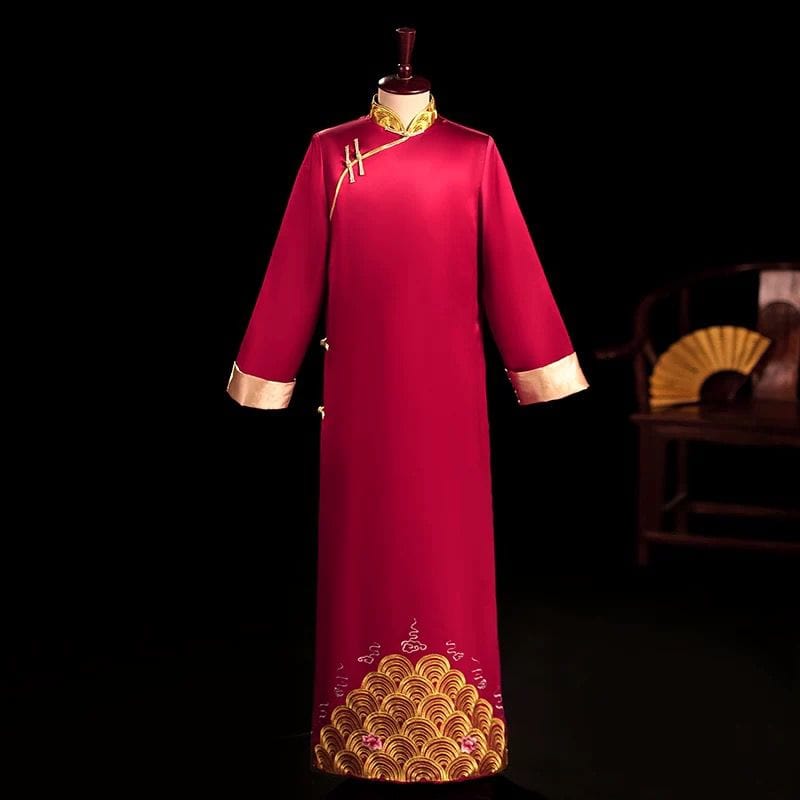 Beth and Brian Qipao-YSYS Satin fabric, wine red, Chinese Tang suit robe and Crosstalk gown